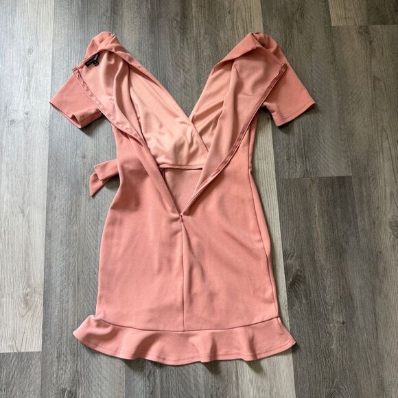Fashion Nova Dusty Pink Ruffle Dress Small Feminine Surplice Wrap - Picture 8 of 11